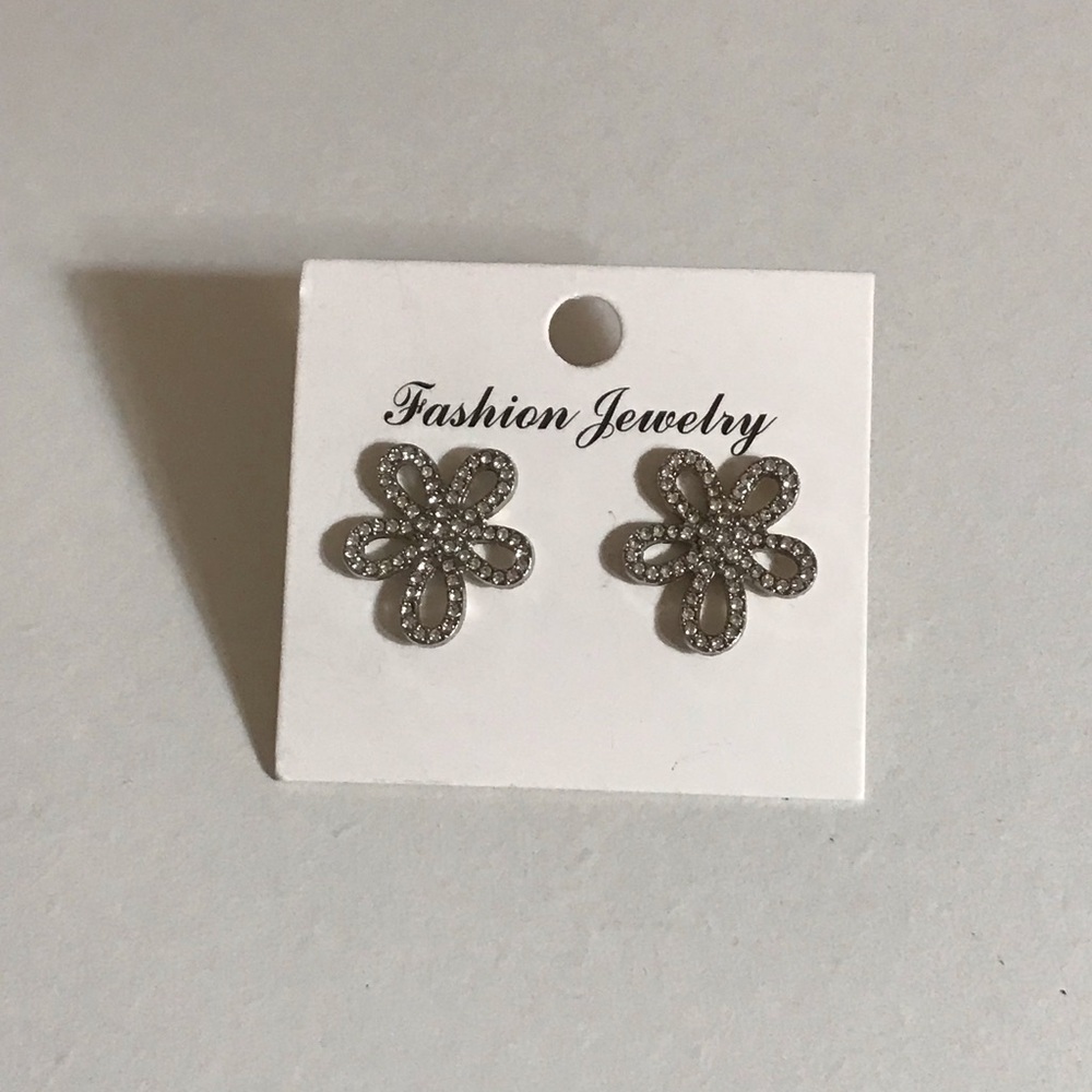 Bedazzled Silver Flower Earrings